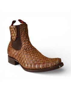 Botin de Caballero Estilo Emiliano Horma Dubai Piel tejido Petatillo Miel
