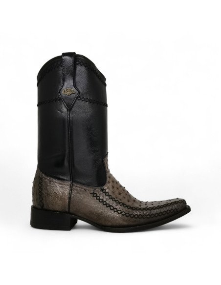 Bota Vaquera de Caballero Holanda Estilo Dante Avestruz Gris Oxford