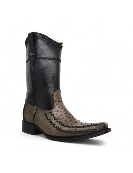 Bota Vaquera de Caballero Holanda Avestruz Gris Oxford