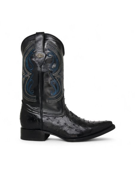 Bota Vaquera de Caballero Holanda Avestruz Gris Negro