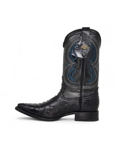 Bota Vaquera de Caballero Holanda Avestruz Gris Negro