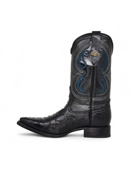 Bota Vaquera de Caballero Holanda Avestruz Gris Negro