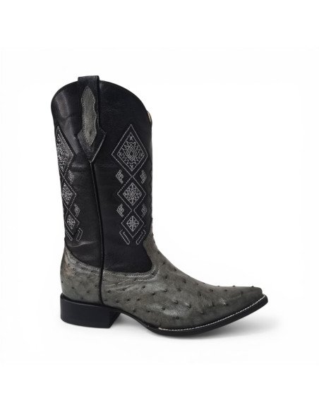 Bota Vaquera de Caballero Horma Lager Avestruz Gris Oxford