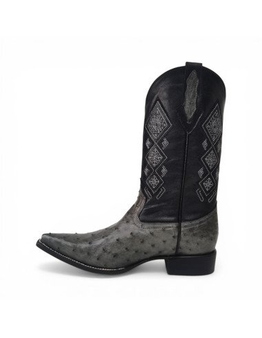 Bota Vaquera de Caballero Horma Lager Avestruz Gris Oxford