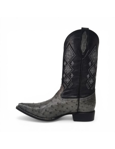 Bota Vaquera de Caballero Horma Lager Avestruz Gris Oxford