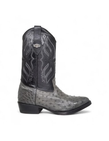 Bota Vaquera de Caballero Horma Oval Avestruz Gris Oxford
