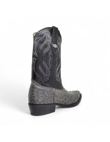 Bota Vaquera de Caballero Horma Oval Avestruz Gris Oxford