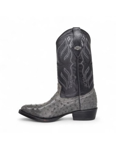 Bota Vaquera de Caballero Horma Oval Avestruz Gris Oxford