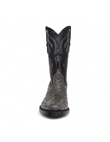 Bota Vaquera de Caballero Horma Oval Avestruz Gris Oxford