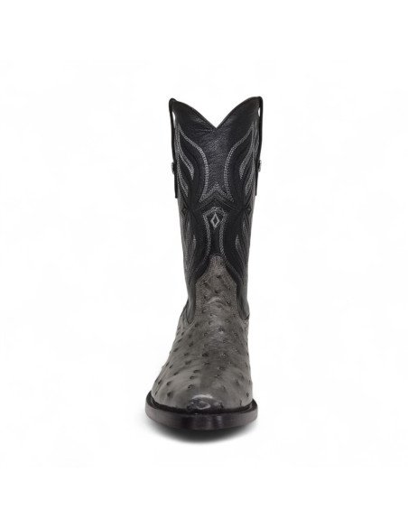 Bota Vaquera de Caballero Horma Oval Avestruz Gris Oxford