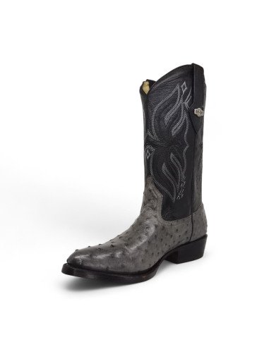 Bota Vaquera de Caballero Horma Oval Avestruz Gris Oxford