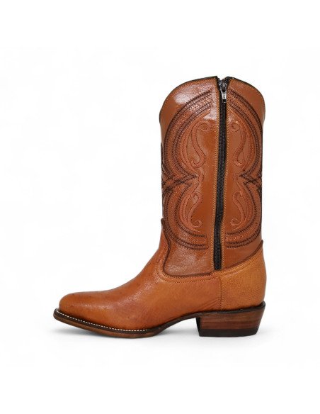 Bota Vaquera de Caballero Horma Oval Panza de Avestruz Miel