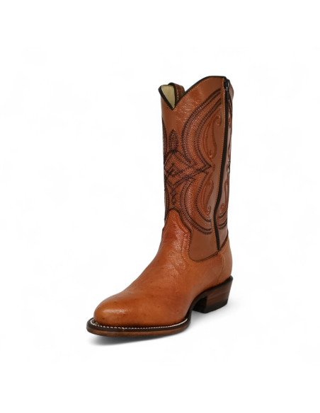 Bota Vaquera de Caballero Horma Oval Panza de Avestruz Miel