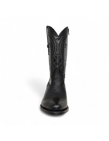 Bota Vaquera de Caballero Horma Oval Panza de Avestruz Negro