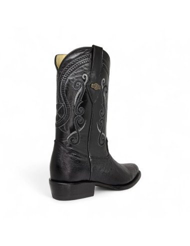Bota Vaquera de Caballero Horma Oval Panza de Avestruz Negro