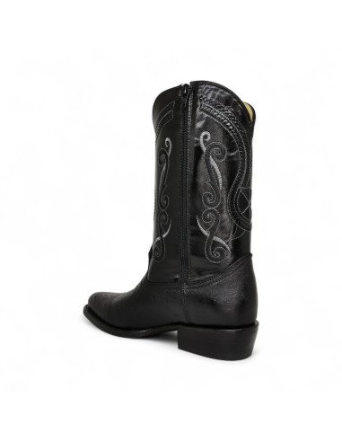 Bota Vaquera de Caballero Horma Oval Panza de Avestruz Negro