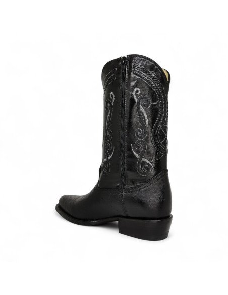 Bota Vaquera de Caballero Horma Oval Panza de Avestruz Negro