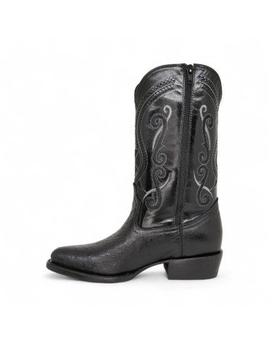 Bota Vaquera de Caballero Horma Oval Panza de Avestruz Negro