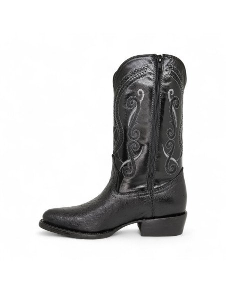 Bota Vaquera de Caballero Horma Oval Panza de Avestruz Negro