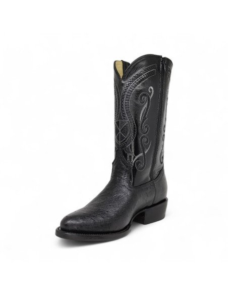Bota Vaquera de Caballero Horma Oval Panza de Avestruz Negro