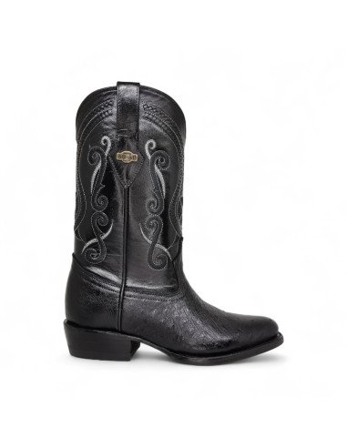 Bota Vaquera de Caballero Horma Oval Panza de Avestruz Negro