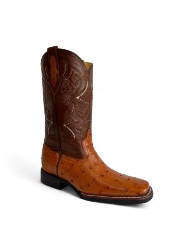 Bota Vaquera de Caballero Horma Rodeo Avestruz Cognac