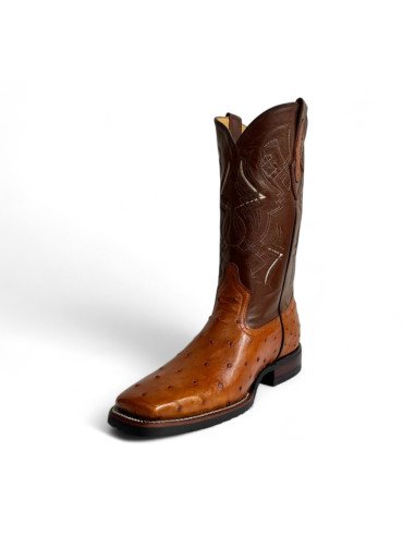 Bota Vaquera de Caballero Horma Rodeo Avestruz Cognac