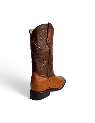 Bota Vaquera de Caballero Horma Rodeo Avestruz Cognac
