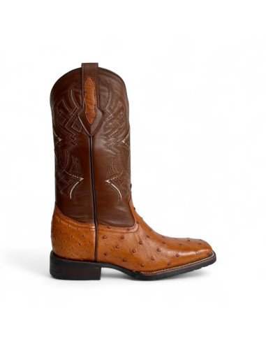 Bota Vaquera de Caballero Horma Rodeo Avestruz Cognac