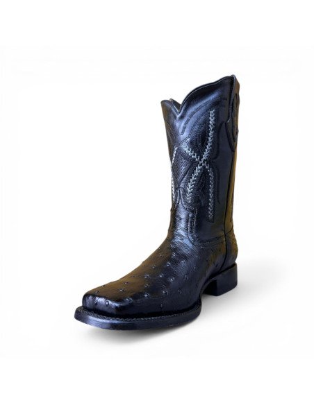 Bota Vaquera de Caballero Horma Rodeo Avestruz Negro