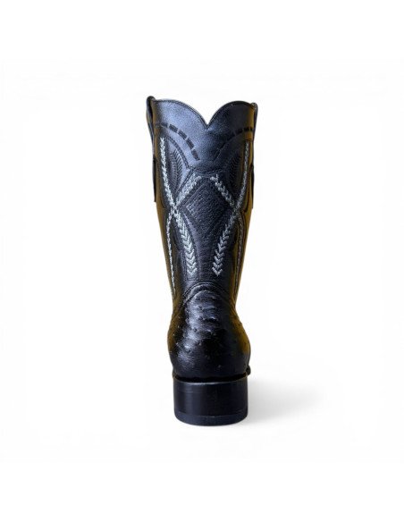 Bota Vaquera de Caballero Horma Rodeo Avestruz Negro