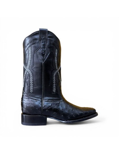 Bota Vaquera de Caballero Horma Rodeo Avestruz Negro