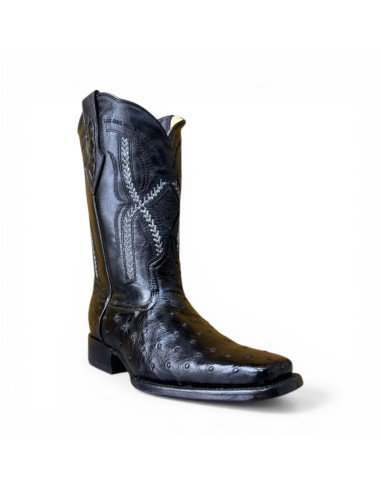 Botas Vaqueras de Caballero Horma Rodeo Avestruz Negro