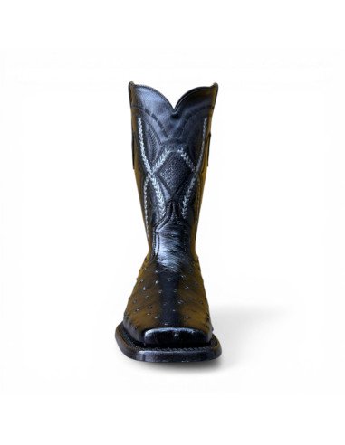 Bota Vaquera de Caballero Horma Rodeo Avestruz Negro