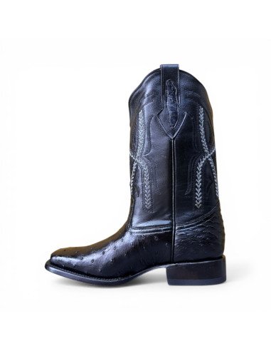 Bota Vaquera de Caballero Horma Rodeo Avestruz Negro