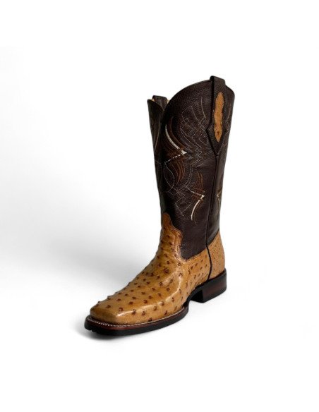Bota Vaquera de Caballero Horma Rodeo Avestruz Umber