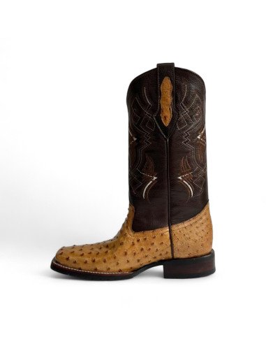 Bota Vaquera de Caballero Horma Rodeo Avestruz Umber