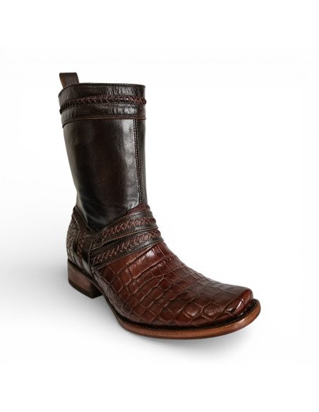 Bota de Caballero Estilo Monaco Látigos Horma Dubai Caimán Belly Tabaco
