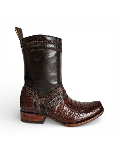 Bota de Caballero Estilo Monaco Látigos Horma Dubai Caimán Belly Tabaco