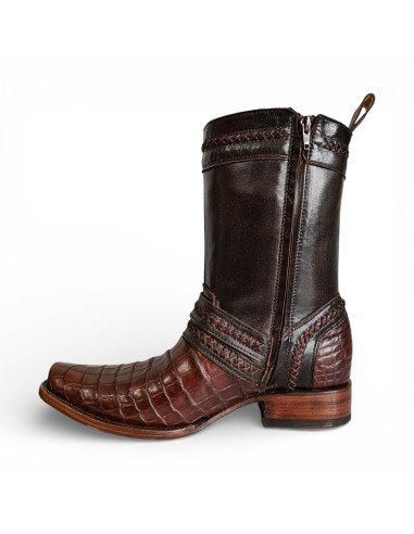 Bota de Caballero Estilo Monaco Látigos Horma Dubai Caimán Belly Tabaco
