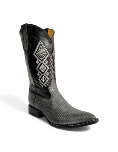 Bota Vaquera de Caballero Horma Puntal Lizard Gris Oxford