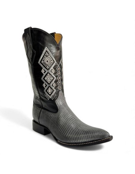 Bota Vaquera de Caballero Horma Puntal Lizard Gris Oxford