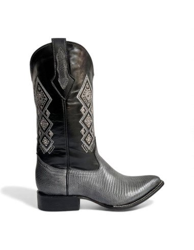 Bota Vaquera de Caballero Horma Puntal Lizard Gris Oxford