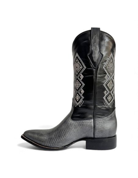 Bota Vaquera de Caballero Horma Puntal Lizard Gris Oxford