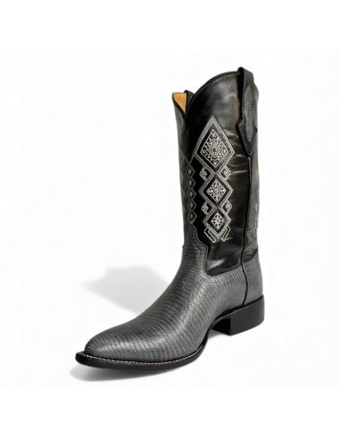 Bota Vaquera de Caballero Horma Puntal Lizard Gris Oxford