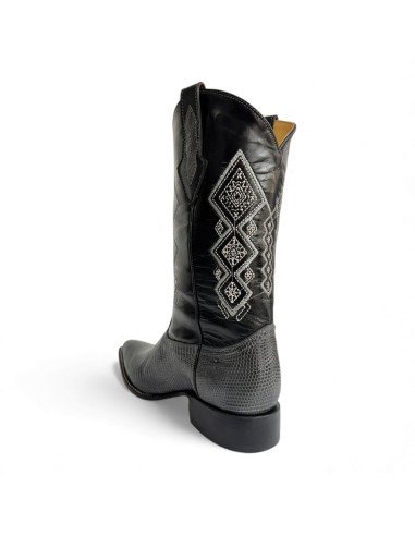 Bota Vaquera de Caballero Horma Puntal Lizard Gris Oxford