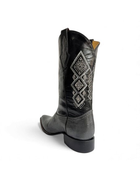 Bota Vaquera de Caballero Horma Puntal Lizard Gris Oxford