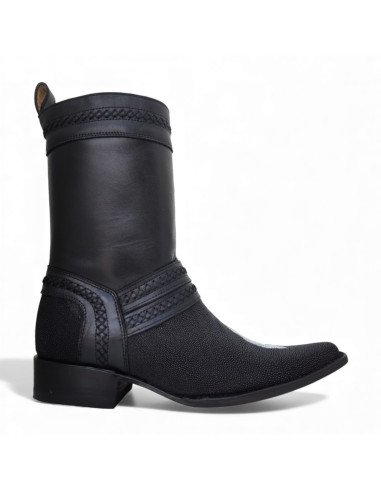 Bota de Caballero Estilo Monaco Látigos Horma Holanda Mantarraya Macho Negro