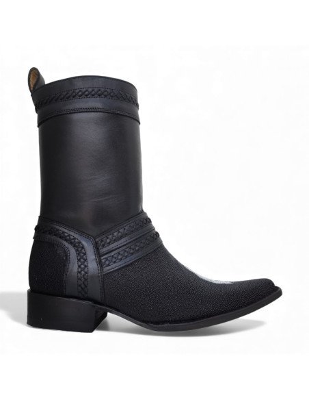 Bota de Caballero Estilo Monaco Látigos Horma Holanda Mantarraya Macho Negro