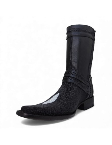 Bota de Caballero Estilo Monaco Látigos Horma Holanda Mantarraya Macho Negro